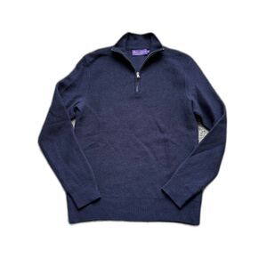 RALPH LAUREN PURPLE LABEL QUARTER ZIP WOOL PULLOVER SWEATER BLUE MEN SMALL ITALY